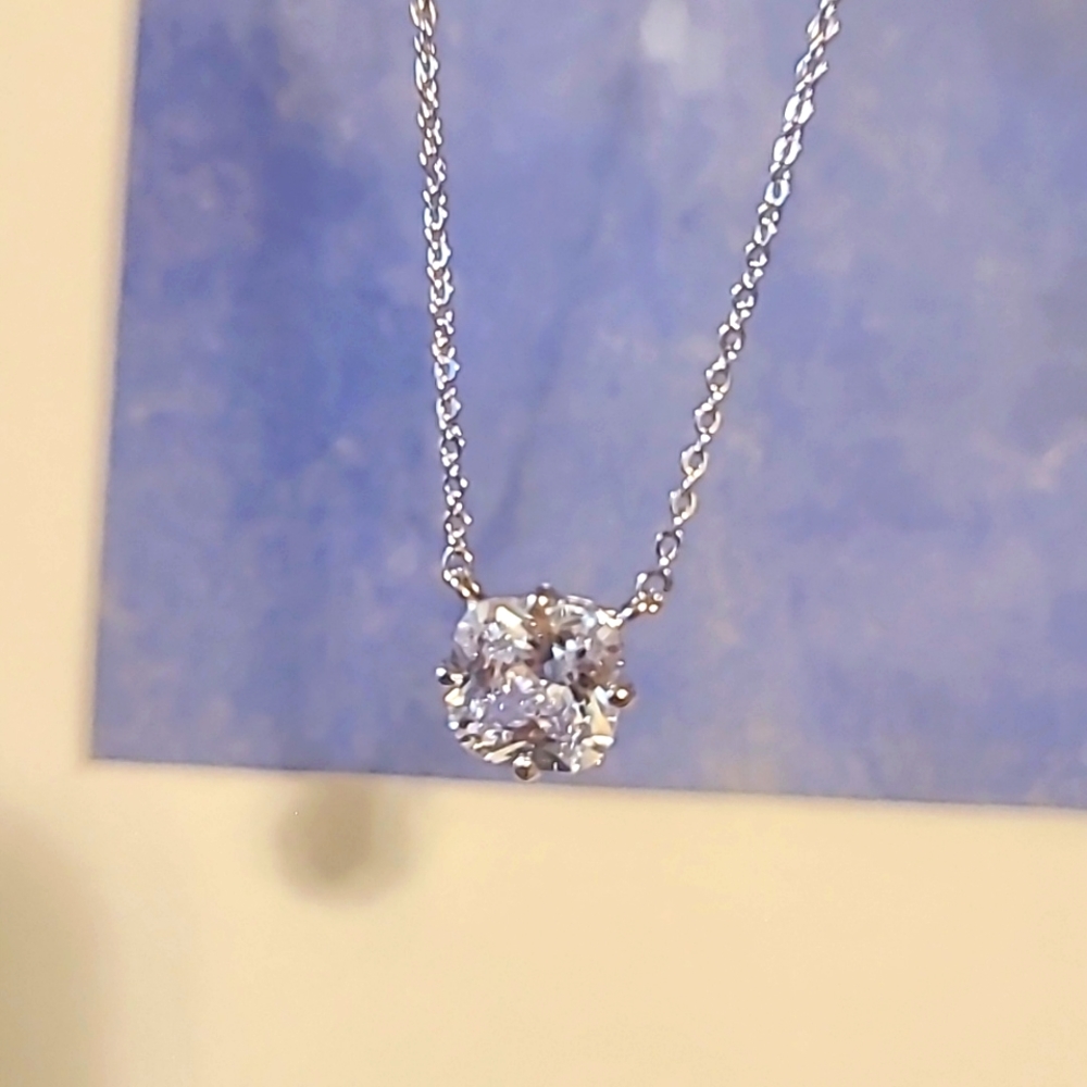 LIKE NEW Melinda Maria Silver Solitaire CZ Pendant Necklace